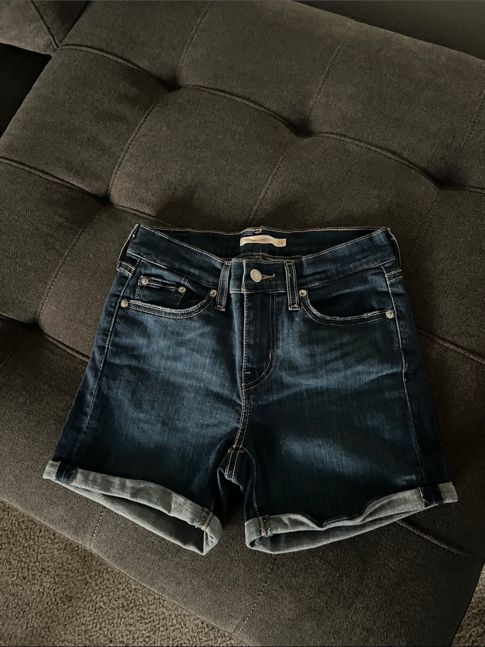 Levi's Dark Blue Denim Cuffed Jean Shorts